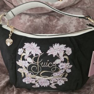Juicy Couture Black Bag with Pink Floral Embroidery